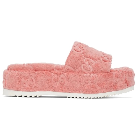 New Gucci GG monogram sponge GG Cotton Terry pink platform slides 36.5 - Picture 8 of 8